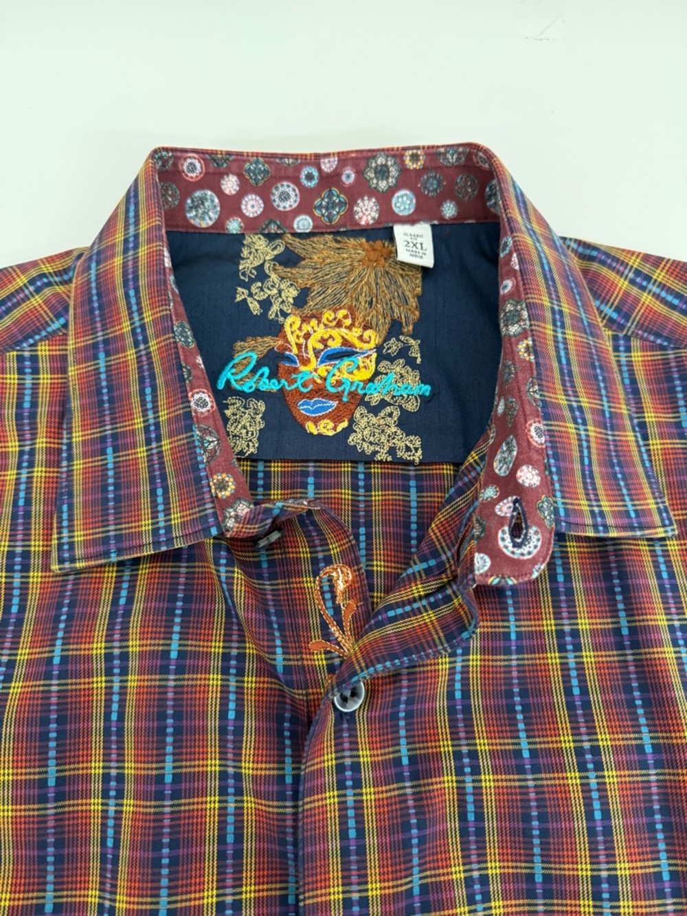 Robert Graham Men's Multicolor Plaid Long Sleeve Button-Up Shirt 2XL Embroidered